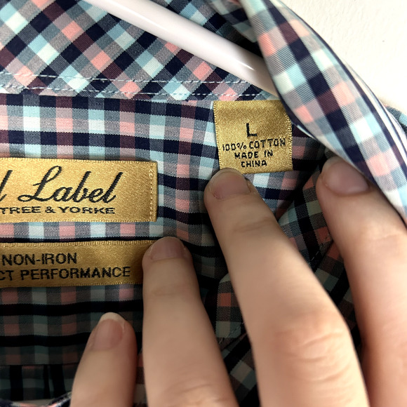 Roundtree Yorke Button Down Mens Large Plaid Pink Blue Gold Label Easter Spring - Picture 4 of 5